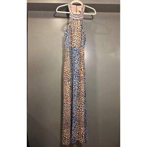 HD in Paris Anthropologie Beaded Halter Maxi Dress Animal Print, Size US 10